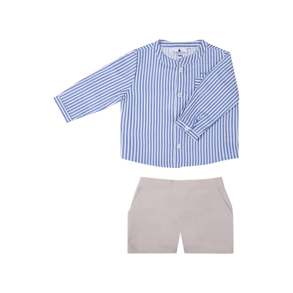 Conj. Camisa Bebe Rayas Plumbago Y Short Arena