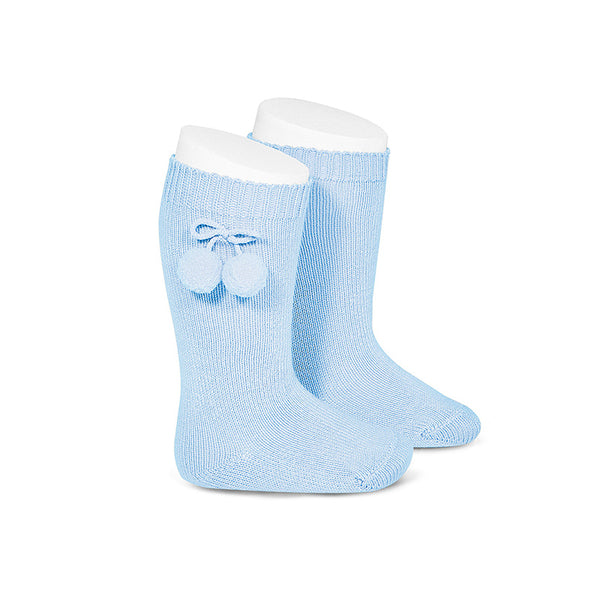 Calceta Alta Borlas Azul Bebe